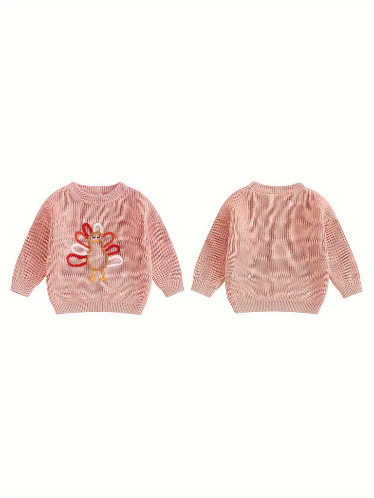 Toddler Baby Boy Girl Thanksgiving Outfits Long Sleeve Turkey Print Crewneck Knit Pullover Sweater Fall Winter Warm Clothes