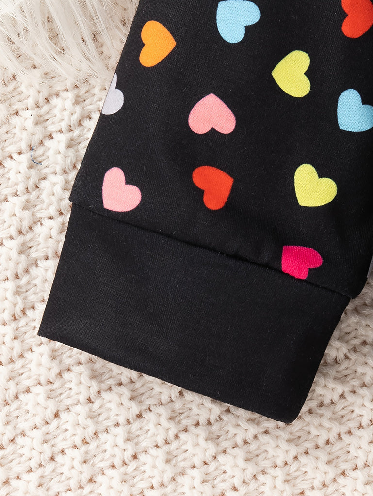 Vibrant Hearts Graphic Print Raglan Sweatshirt - Soft, Cozy, Long Sleeve, Trendy, Casual, Fall & Winter Essential for Girls - Colorful, Fashionable, and Comfortable Girls' Clothing for School, Daily Wear