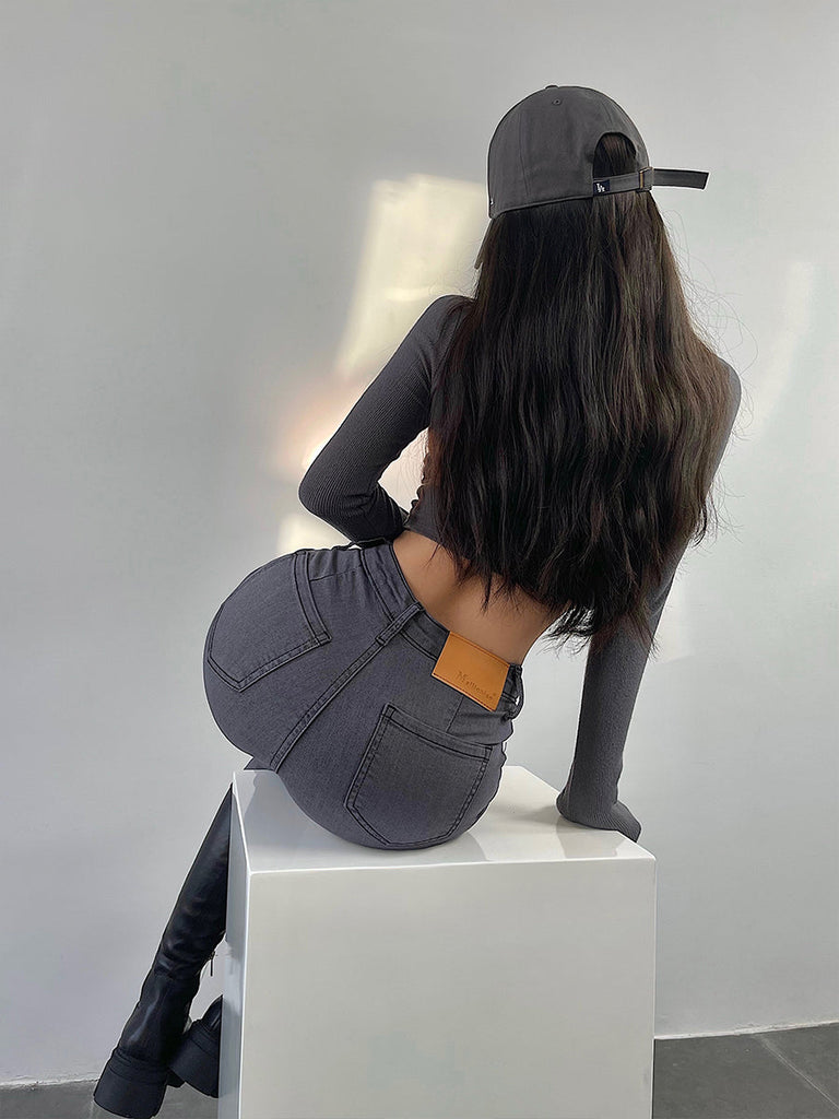 goosudu Jenna Denim Pencil Shape Slim High Waist Jeans Pants