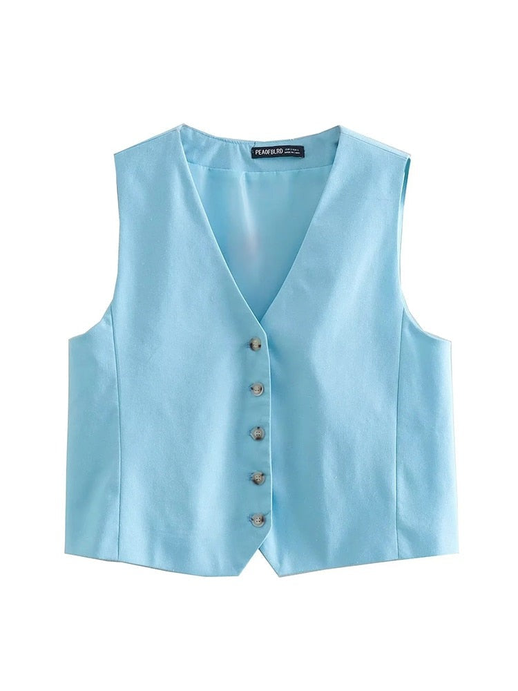 Women Pants 2 Pieces Sets Fashion Linen Vest Tops+Straight Pants Office Suit Vintage Woman Two Pieces Outfit