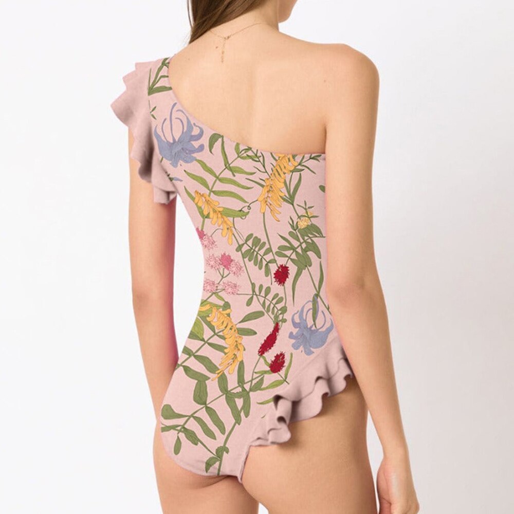 Vintage Sexy Printed Bathing Suit the Shoulder Swimwear Push Up One Piece Swimsuit Backless Swimming Biquini Surf Wear Beachwear