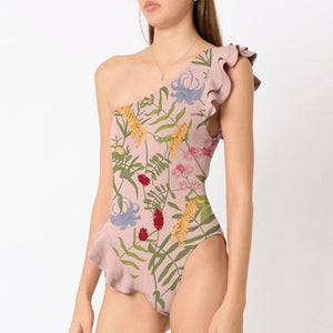 Vintage Sexy Printed Bathing Suit the Shoulder Swimwear Push Up One Piece Swimsuit Backless Swimming Biquini Surf Wear Beachwear