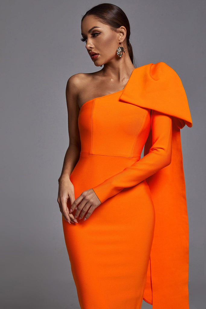 goosudu Abbey Orange One Shoulder Bandage Dress