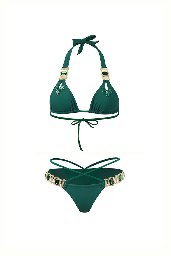 goosudu Crystal Diamond Bikini - Green