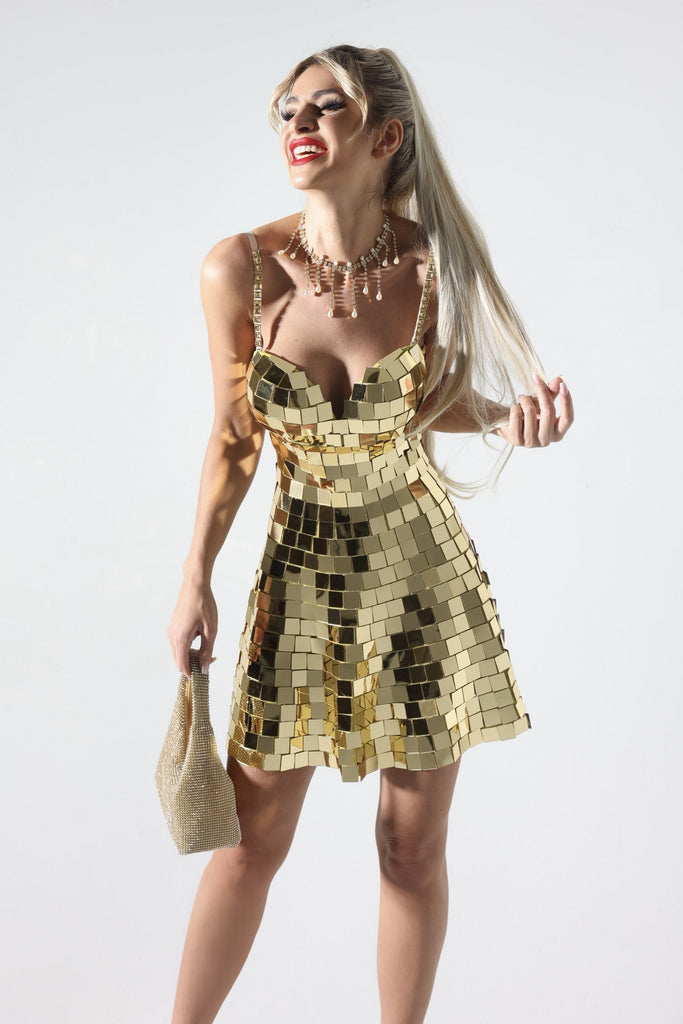 goosudu Kimberley Metallic Mirror Mini Dress