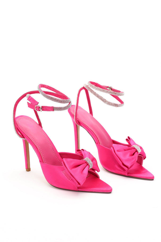 goosudu Glylah Bow Diamante Strappy Stiletto Sandals