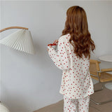 goosudu Cotton Pajamas Set Comfortable Long Sleeve Lovely Sweet Leisurewear Home Suit Spring Sleepwear Soft Korean Heart Print Kawaii