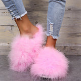 New Faux Fox Fur Slippers Women's Furry Warm Flip Flops Fullfy Raccoon Fur Slides Flat Comfortable Home Shoes Plus Size Couple