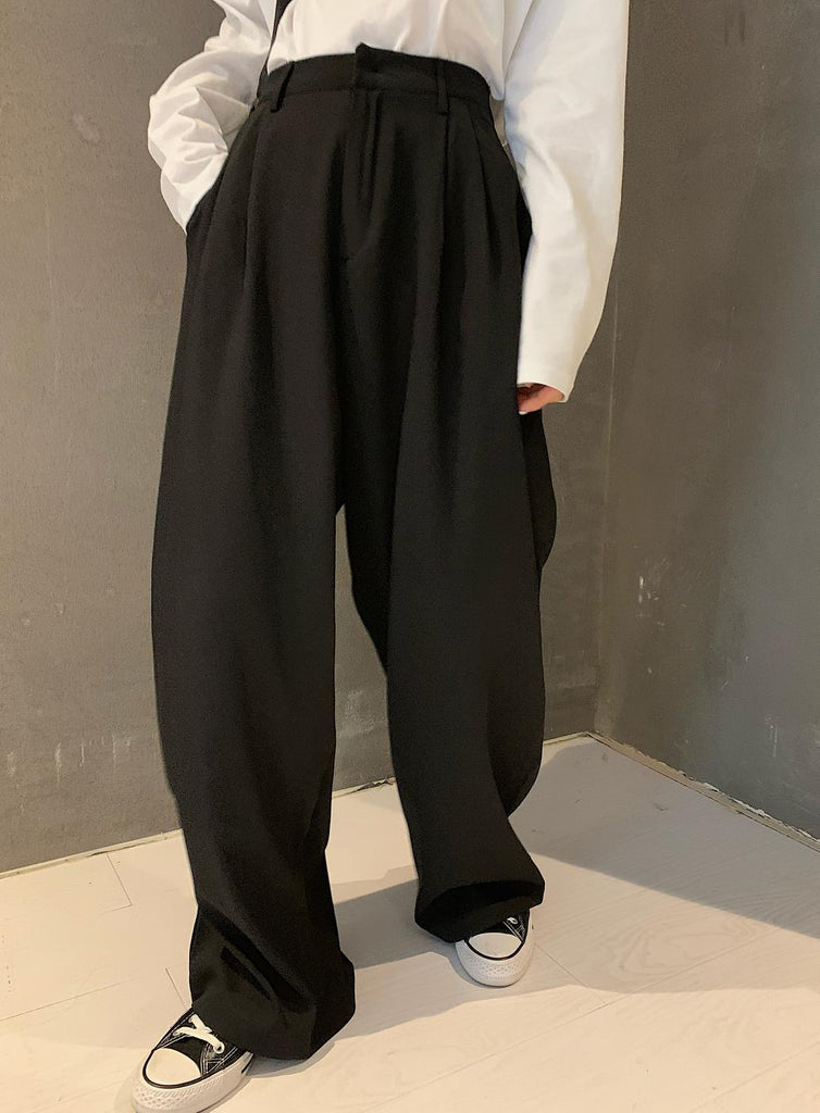 Retro Solid Color Wild Straight Wide Leg Pants Female Spring New Korean Fashion High Waist Casual Long Pants