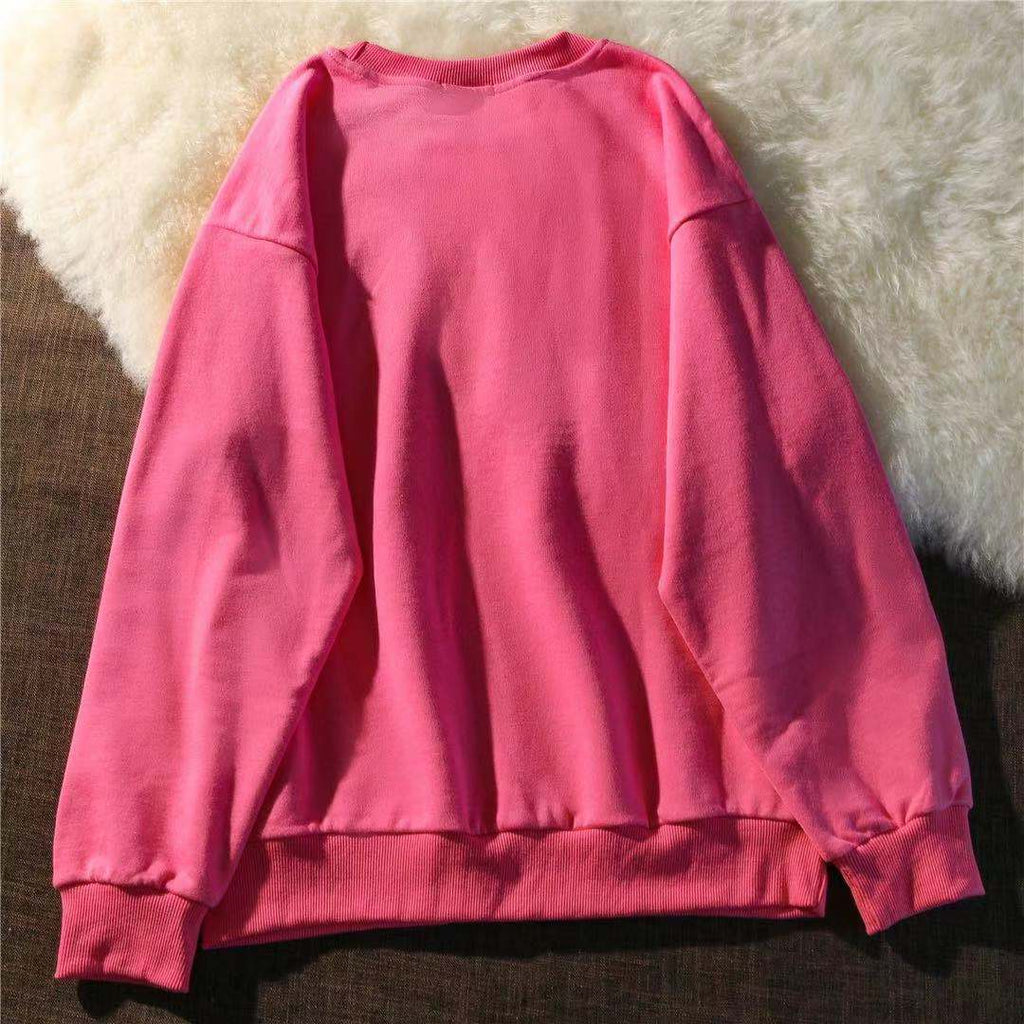 woloong Kawaii Rose Red Cartoon Letter Print Sweatshirt Vintage Streetwear Fashion Tops New O-neck Casual Teens Clothes Goth Punk