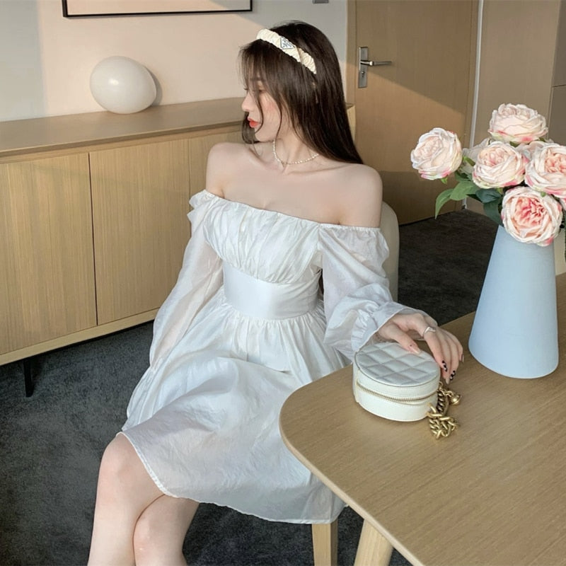 woloong  Pink Sweet Elegant Princess Dress Women Casual Korean Slim Long Sleeve Fairy Dress Female Backless Design Vintage Dress New