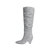 woloong New Crystal Shoes Woman Pointed Toe Over Knee High Boots Sexy Rhinestone Chunky Spike Heel Boots Ladies Shoes Botas Mujer