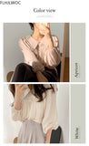 woloong Chic Korea Japanese Fenimine Clothes Women New Design Long Sleeve Solid Retro Vintage Black Pink Cute Tops And Blouses