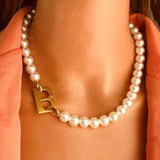Statement Letter B Pearl Choker Necklace For Women Punk New Trends Jewelry Personality Statement Collares Wholesale