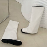 woloong New Brand Women Boots Knee-high Flat Heel Long Boots Shoes Ladies Winter Slip On Square Toe Casual Martin Boots
