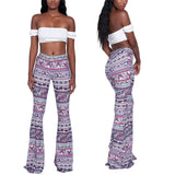 goosudu Summer New Women High-Waist Stretch-Print Trousers Wide-Leg Loose-Fitting Trousers Sexy Flared Pants Bottom Casual Leggings