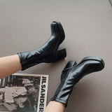 woloong New Autumn Winter Women Zipper Round Toe Booties New Brand Fashion Leather Ankle Boots Low Square Heels Chelsea Shoes