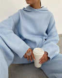 goosudu  Casual Knit Hoodied With Pocket Two Piece Sets Women Solid Long Sleeve Top Wide Leg Pant Outfit Streetwear Tracksuit New