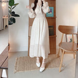 Korean Chic Fashion New Design Autumn Spring Womens Slim Waist A Line Elegant Date Girls Long Single Breasted Button Shirt Dress