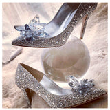 woloong  Newest  Cinderella Shoes Rhinestone High Heels Women Pumps Pointed toe Woman Crystal Party Wedding Shoes 5cm/7cm/9cm