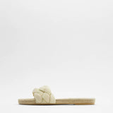 New Women's Slippers White Pearl Woven With Cotton And Linen Flat Bottom Outdoor Simple Versatile Soft Sole Sandals