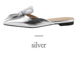 woloong  Pointed flat bow slippers women summer wear Baotou half slippers new fashion lazy sandals women's shoes