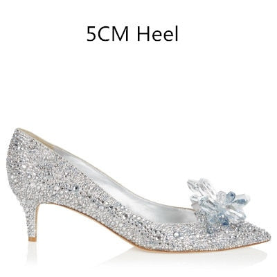 woloong  Newest  Cinderella Shoes Rhinestone High Heels Women Pumps Pointed toe Woman Crystal Party Wedding Shoes 5cm/7cm/9cm