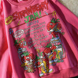 woloong Kawaii Rose Red Cartoon Letter Print Sweatshirt Vintage Streetwear Fashion Tops New O-neck Casual Teens Clothes Goth Punk
