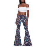 goosudu Summer New Women High-Waist Stretch-Print Trousers Wide-Leg Loose-Fitting Trousers Sexy Flared Pants Bottom Casual Leggings