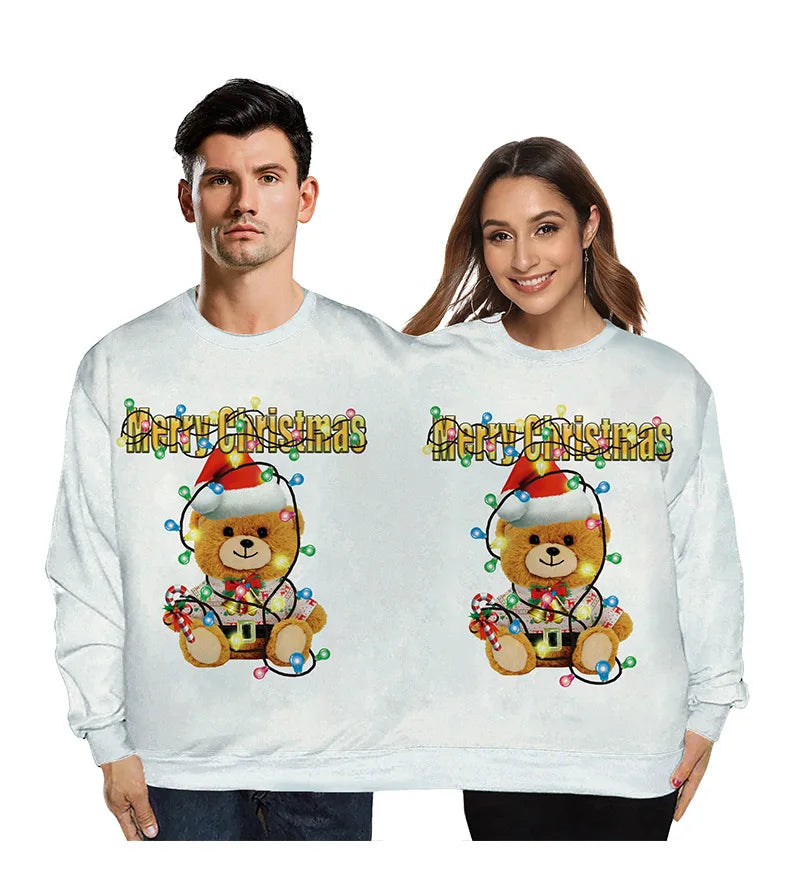 Christmas Sweater holiday spoof 3D digital printing couples two-piece double sweater loose lovers Funny Autumn Winter Clothing New Year