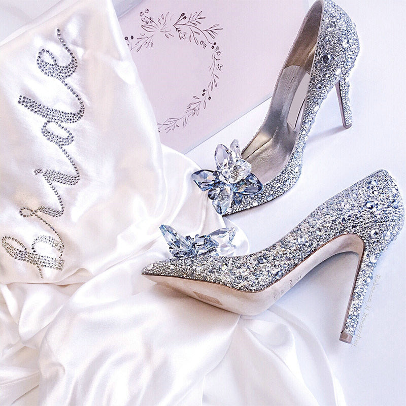woloong  Newest  Cinderella Shoes Rhinestone High Heels Women Pumps Pointed toe Woman Crystal Party Wedding Shoes 5cm/7cm/9cm