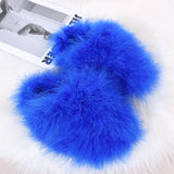 New Faux Fox Fur Slippers Women's Furry Warm Flip Flops Fullfy Raccoon Fur Slides Flat Comfortable Home Shoes Plus Size Couple