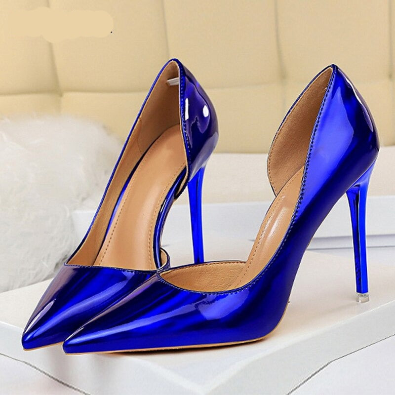 woloong New Fashion Patent Leather Office Pumps High Heels Shoes Women Sexy Pointed toe Shallow Party Wedding Shoes