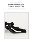 woloong Woman‘s New Mary Janes Shoes Genuine Leather Shallow Square heel Pumps Buckle Strap Round Toe Lady Footwear