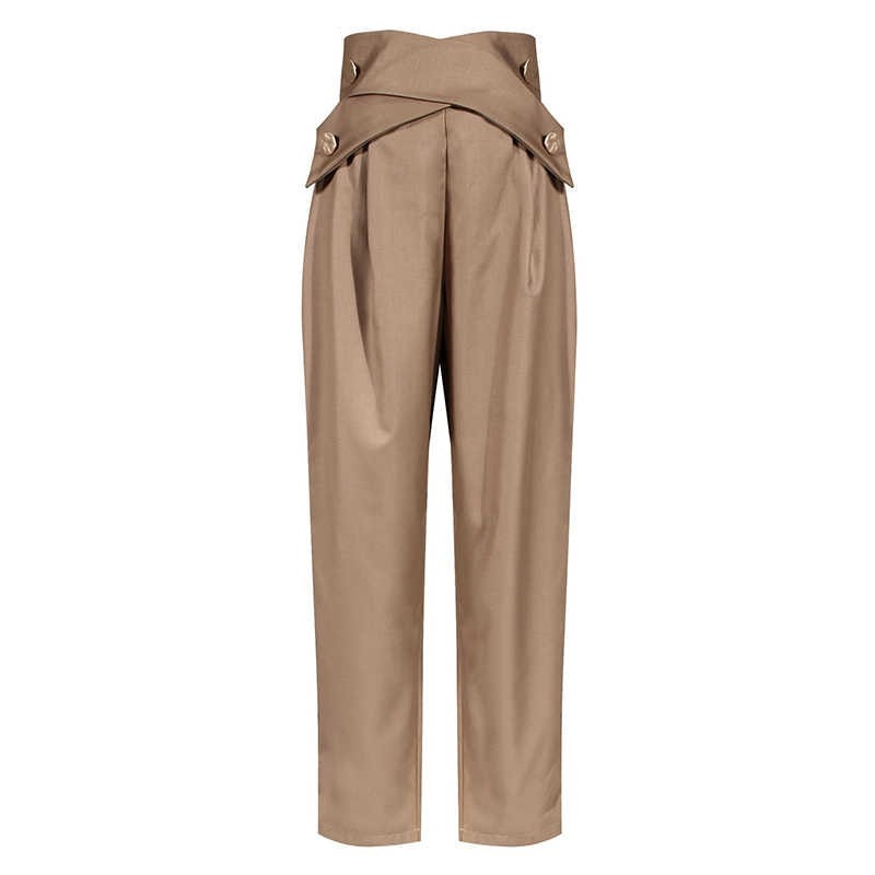woloong Casual Irregular Trousers For Women High Waist Lace Up Button Straight Slim Pants Female Autumn Fashion New