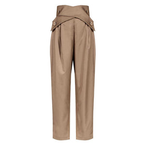 woloong Casual Irregular Trousers For Women High Waist Lace Up Button Straight Slim Pants Female Autumn Fashion New