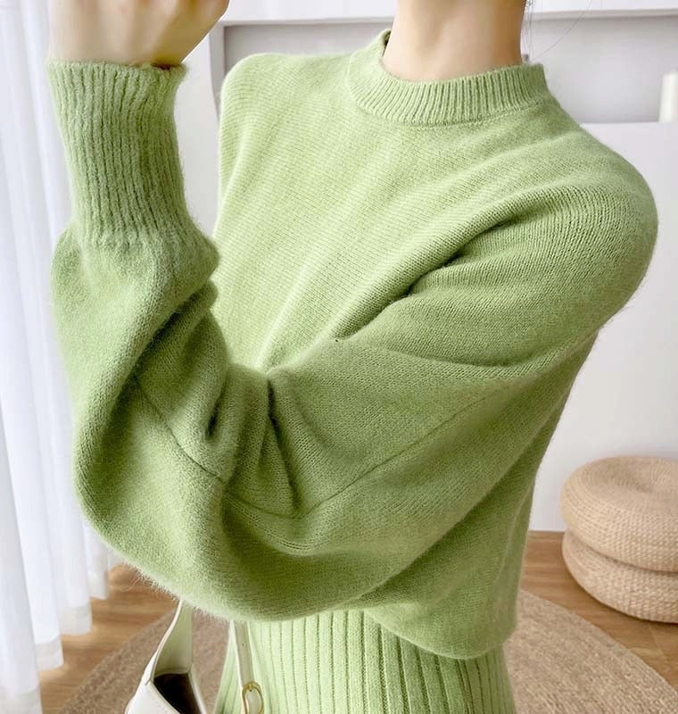 New Fall/Winter Bat Sleeve O-Neck Soft Sweater  + Women's Knitted Vest Long Dress Two-Piece Dress Sets Femme