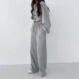 woloong  White Three Piece Set For Women O Neck Long Sleeve Tops Sleeveless Vest Wide Leg Pants Female Casual Sets New