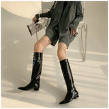 woloong  New INS Women Knee-high Women Boot Shoes Low Heel Slip On Long Boots Brand Designer Pointed Toe Chelsea Boots