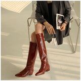 woloong  New INS Women Knee-high Women Boot Shoes Low Heel Slip On Long Boots Brand Designer Pointed Toe Chelsea Boots