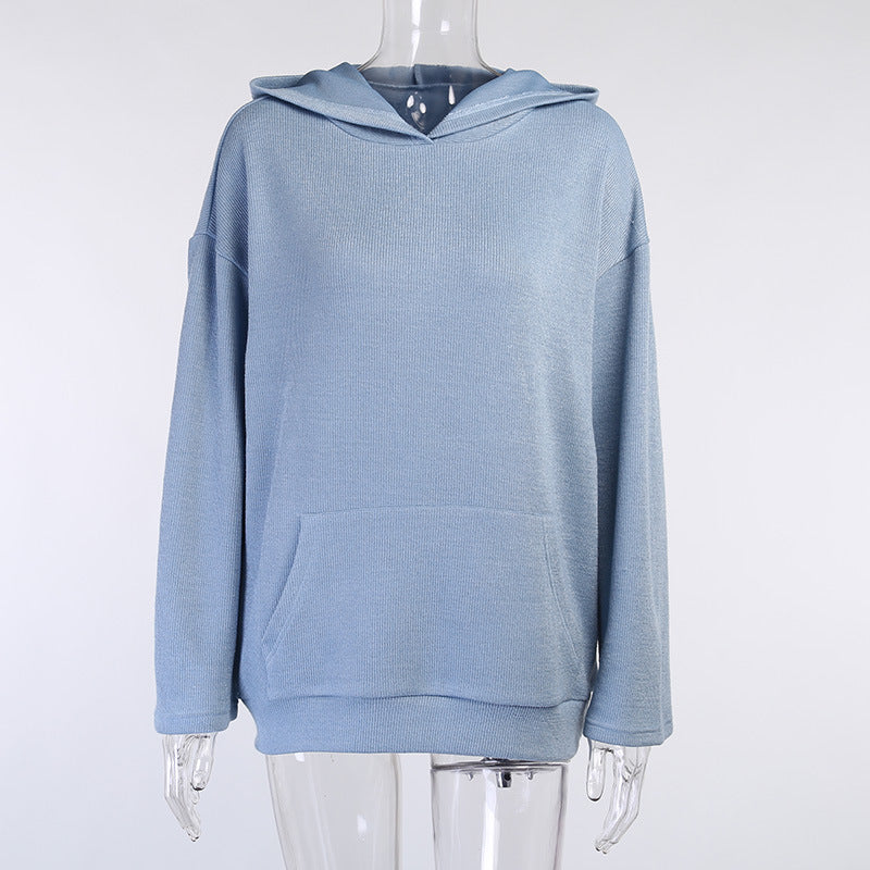 woloong  Casual Knit Hoodied With Pocket Two Piece Sets Women Solid Long Sleeve Top Wide Leg Pant Outfit Streetwear Tracksuit New