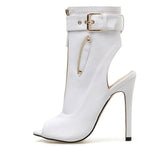 Summer New Womens Ankle Boots Sandals High Quality PU Leather Buckle Strap Zip Stiletto Heels Plus Size 35-40 Shoes