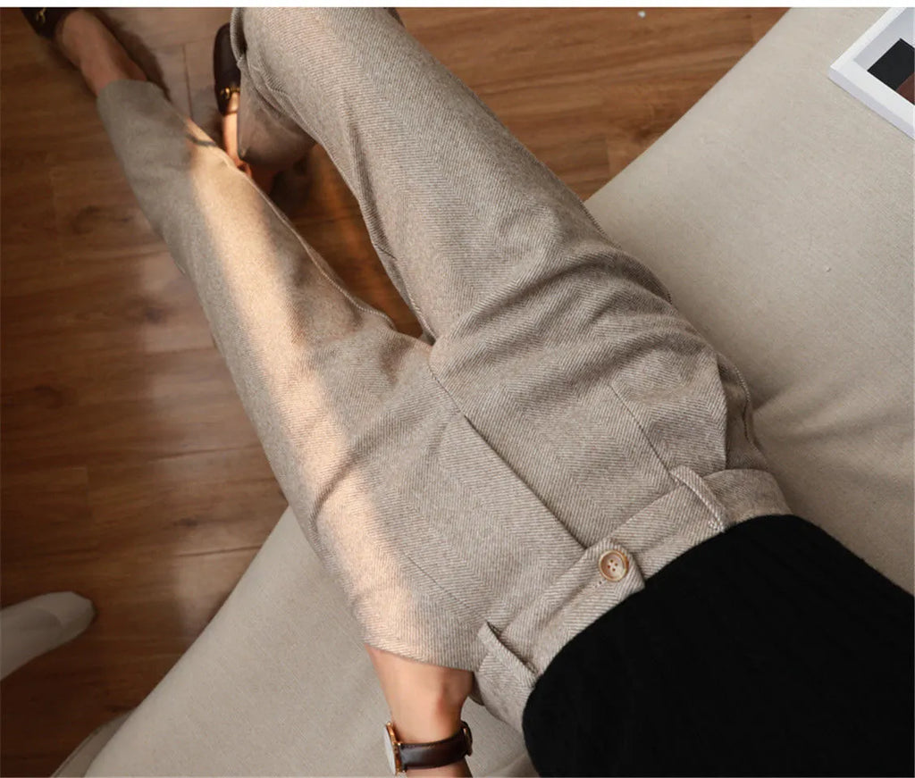 Woolen Pants Women's Harem Pencil Pants  Autumn Winter High Waisted Casual Suit Pants Office Lady Women Trousers