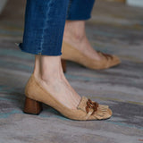 woloong  Fashion Newest Women Shoes Spring Thick Heels Pumps for Women Genuine Leather Kid Suede Office Lady Party Shoes for Women