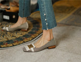 woloong  New Genuine Leather Women Shoes Fashion Tassel Beads Spring Pump Square Toe Slip-On Casual Shoes Thick Heel Size 35-42 Handmade