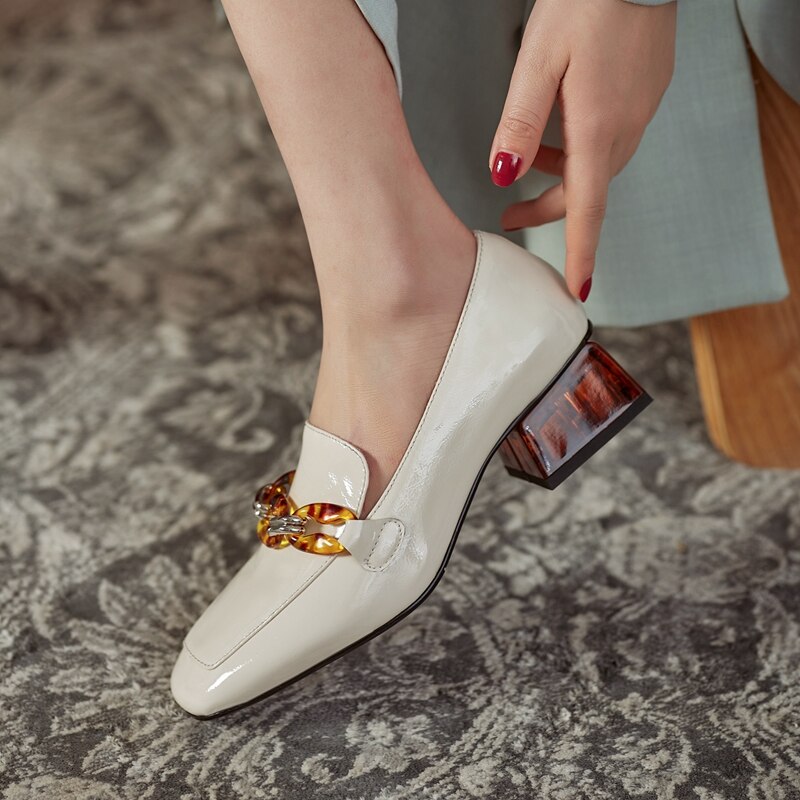 woloong  Women  High Heels Shoes Genuine Leather Round Toe Shoes for Women Genuine Leather Newest Party Basic Shoes Woman