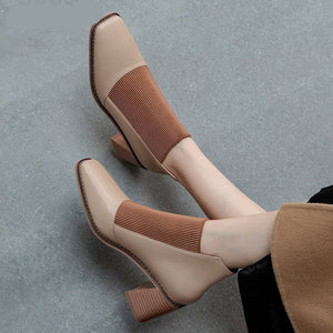 woloong  Fashion Comfortable Genuine Leather Women's Ankle Boots Elegant Square Toe Thick Heels Pumps Party Casual Shoes Woman New