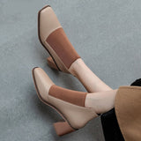 woloong  Fashion Comfortable Genuine Leather Women's Ankle Boots Elegant Square Toe Thick Heels Pumps Party Casual Shoes Woman New