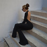 Aieru Black Sexy Backless Jumpsuits for Women Casual Flare Pants Rompers Club Party One Piece Outfits Overall Clothes