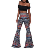 goosudu Summer New Women High-Waist Stretch-Print Trousers Wide-Leg Loose-Fitting Trousers Sexy Flared Pants Bottom Casual Leggings